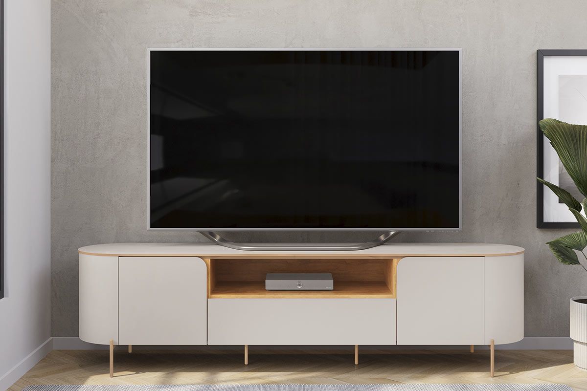 Rack Bancada p/ TV até 75 Pol Areta c/2 Portas 218x57cm DJ MóveisBali/Cedro