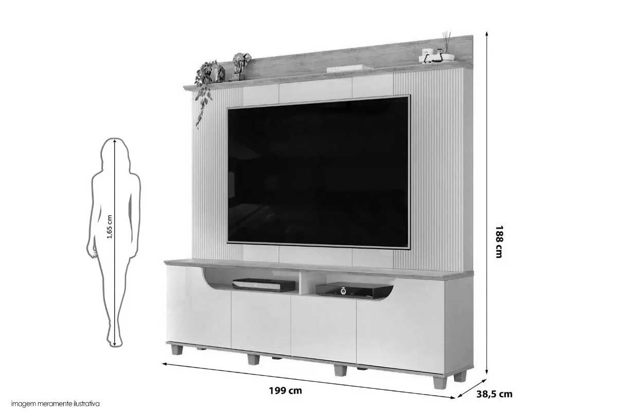 Home p/ TV até 75 Pol Gama c/4 Porta 199x188cm DJ Móveis