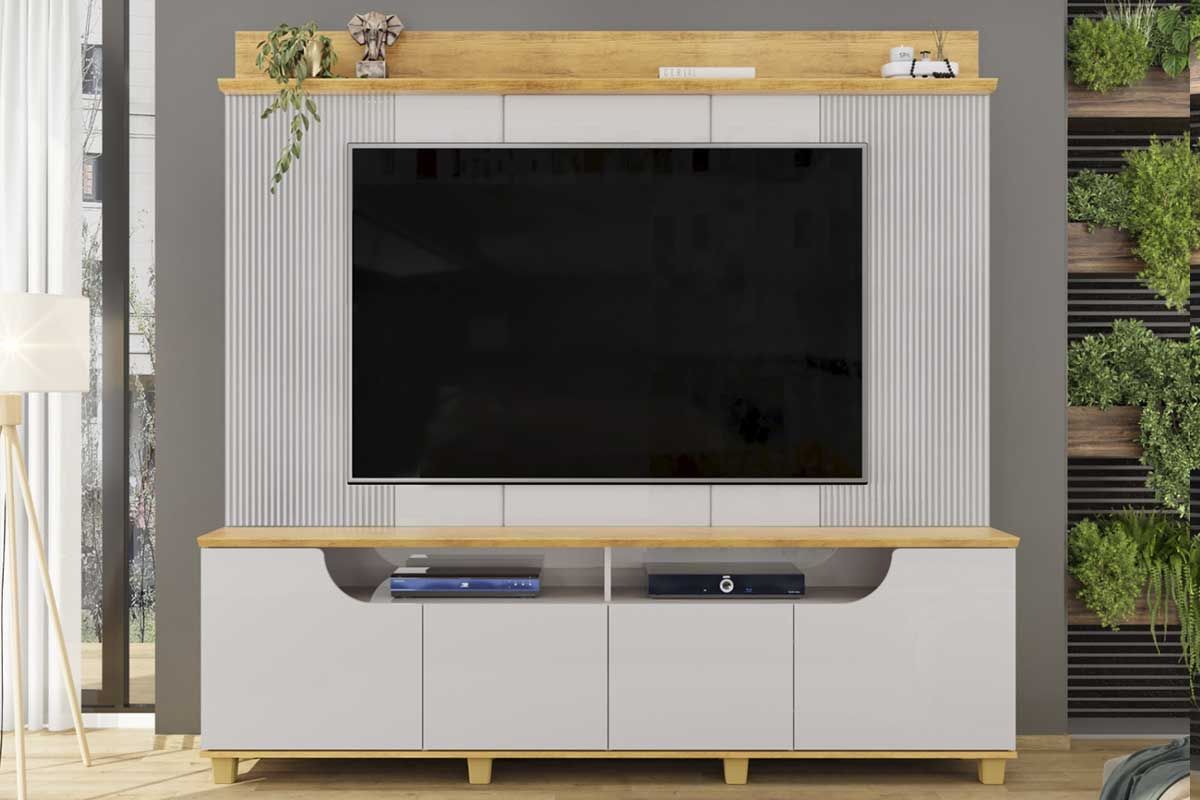Home p/ TV até 75 Pol Gama c/4 Porta 199x188cm DJ MóveisBali/Cedro