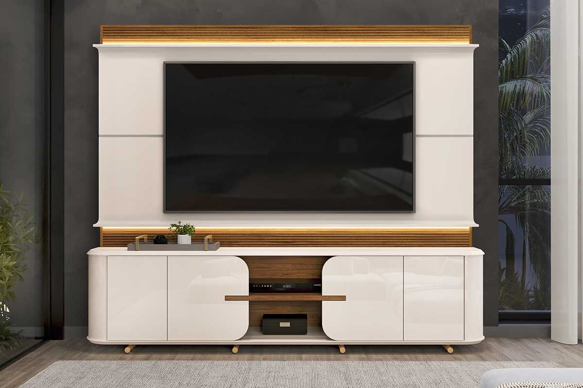 Home p/ TV até 75 Pol Lord c/ 4 Porta 240x200cm - DJ MóveisOff White/Freijó Home p/ TV até 75 Pol Lord c/ 4 Porta 240x200cm - DJ MóveisOff White/Freijó
