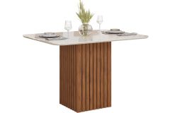 Mesa Jantar Canes c/Tampo Madeirado c/Vidro Curvo 120x90cm DJ Móveis - Freijo/Off White