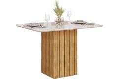Mesa Jantar Canes c/Tampo Madeirado c/Vidro Curvo 120x90cm DJ Móveis - Cedro/Off White