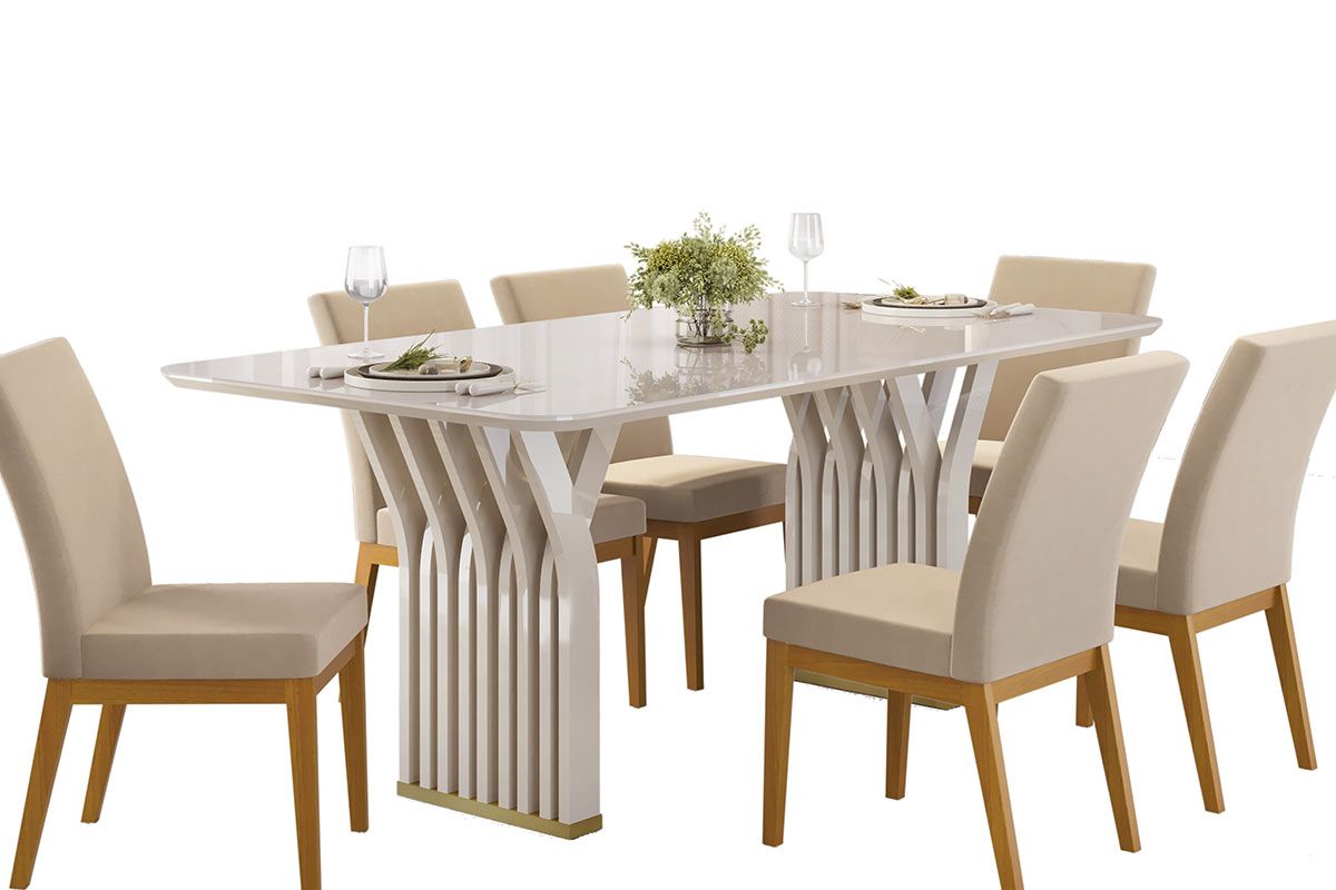 Mesa Jantar Yara c/Tampo Madeirado c/Vidro 180x100cm DJ Móveis