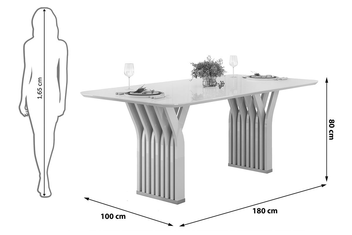 Mesa Jantar Yara c/Tampo Madeirado c/Vidro 180x100cm DJ Móveis