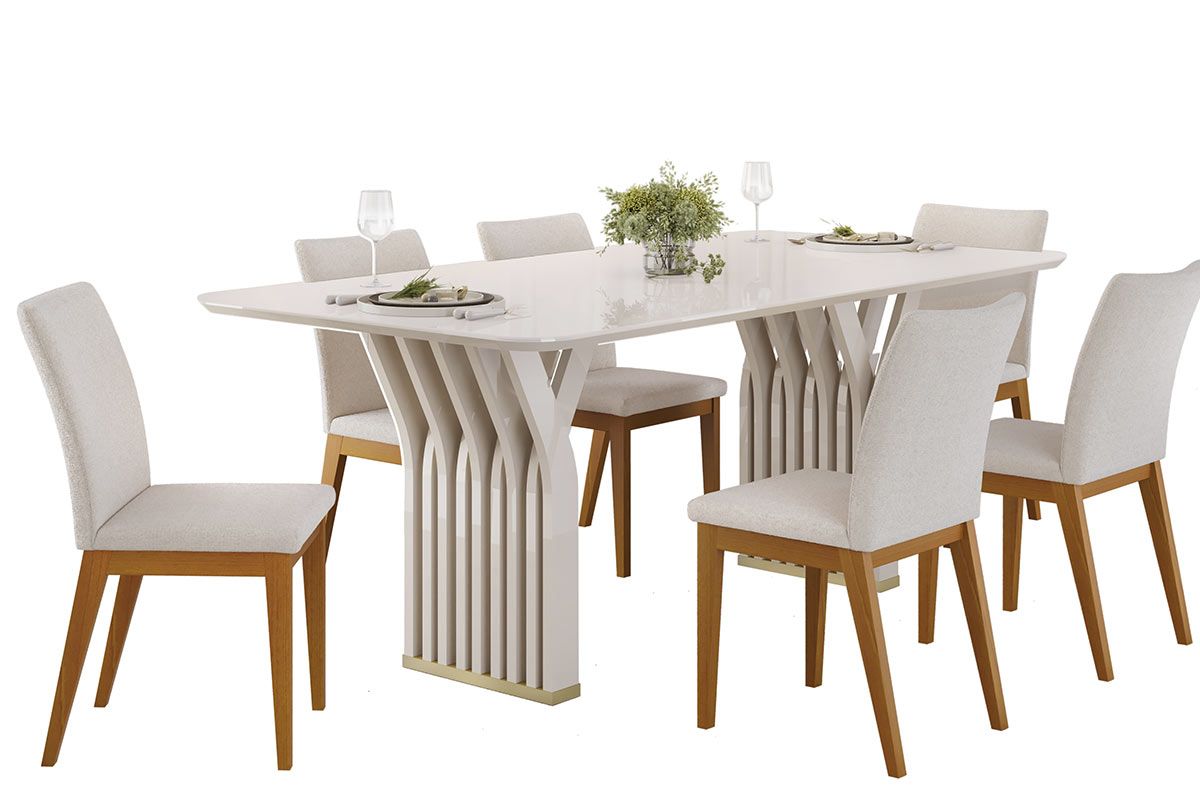 Mesa Jantar Yara c/Tampo Madeirado c/Vidro Curvo 170x90cm DJ Móveis
