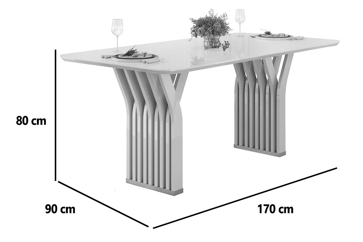 Mesa Jantar Yara c/Tampo Madeirado c/Vidro Curvo 170x90cm DJ Móveis