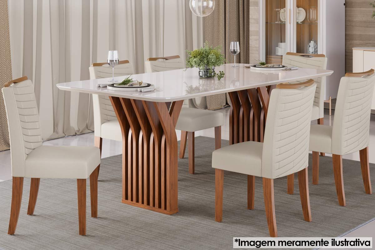 Mesa Jantar Yara c/Tampo Madeirado c/Vidro Curvo 170x90cm DJ Móveis