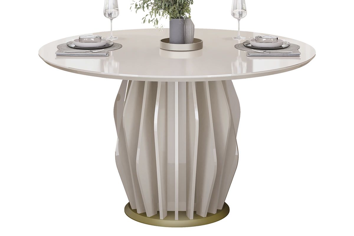 Mesa Jantar Tokyo c/Tampo Madeirado c/Vidro Redondo 136x136cm DJ MóveisOff White/Off White