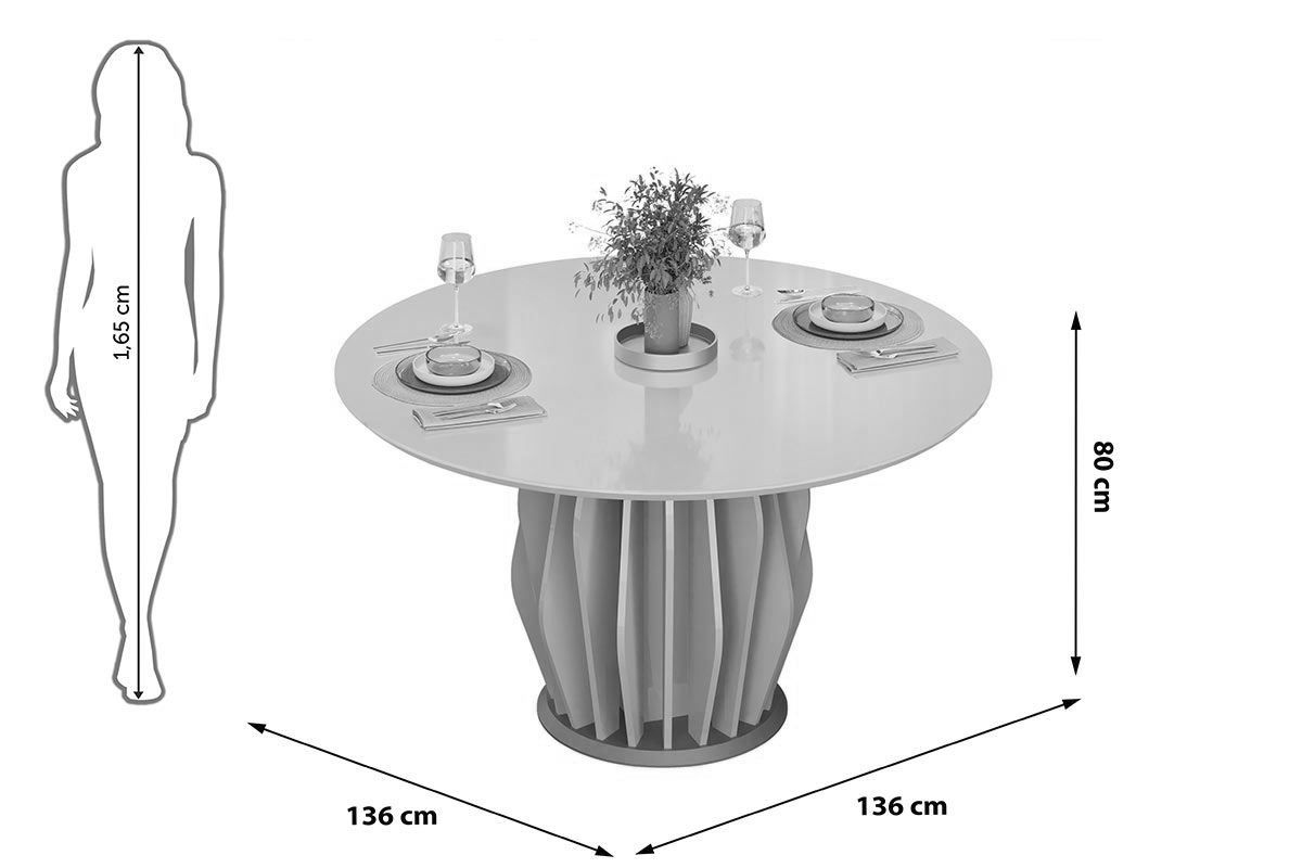 Mesa Jantar Tokyo c/Tampo Madeirado c/Vidro Redondo 136x136cm DJ Móveis