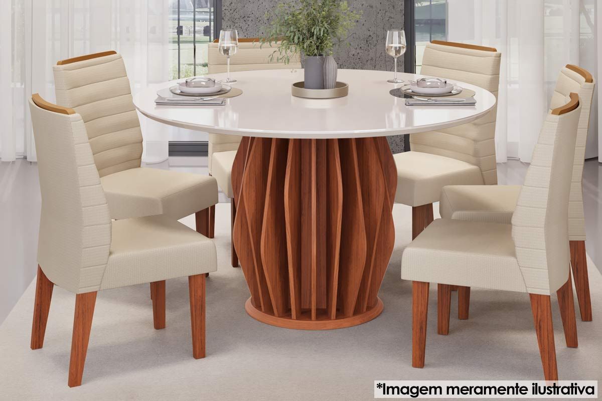 Mesa Jantar Tokyo c/Tampo Madeirado c/Vidro Redondo 136x136cm DJ Móveis
