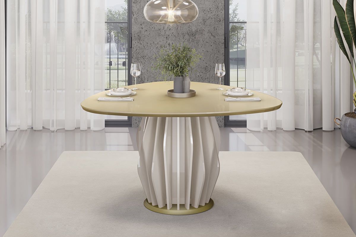 Mesa Jantar Tokyo Tampo Vid Orgânico 136cm DJ MóveisOff White/Dourado Mesa Jantar Tokyo Tampo Vid Orgânico 136cm DJ MóveisOff White/Dourado