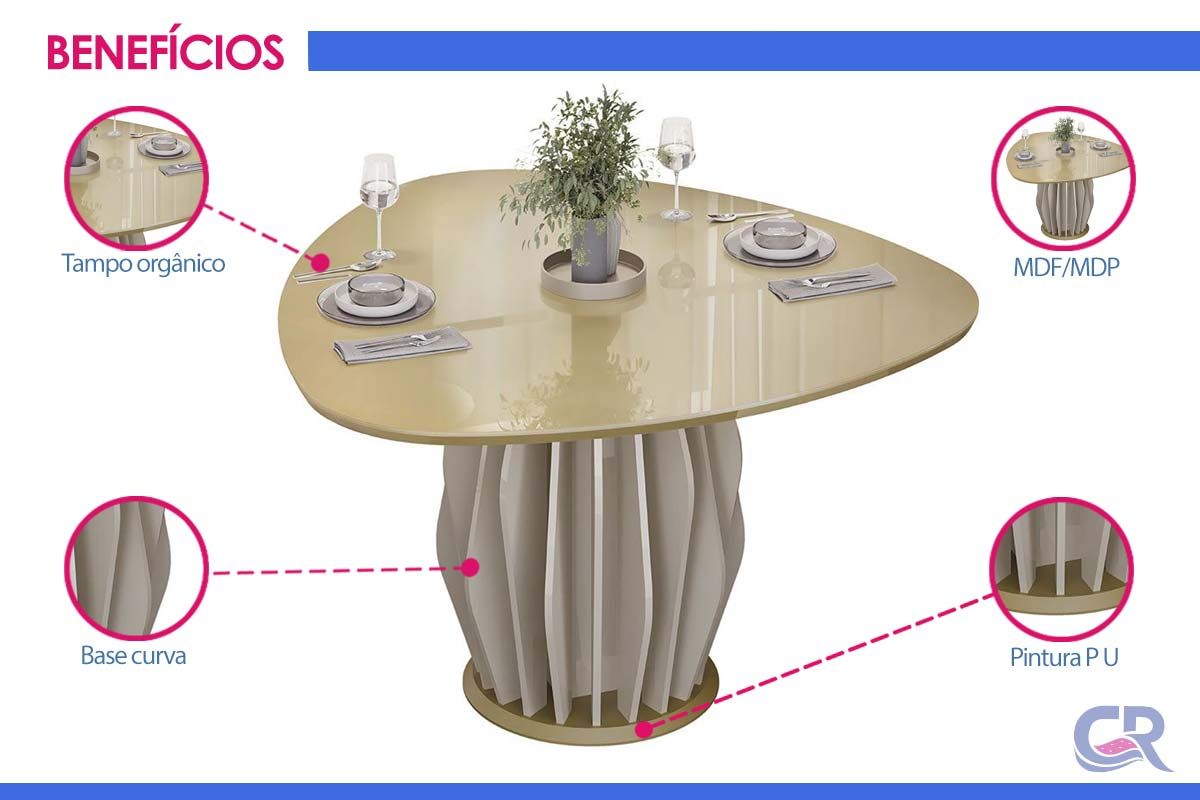 Mesa Jantar Tokyo Tampo Vid Orgânico 136cm DJ Móveis Mesa Jantar Tokyo Tampo Vid Orgânico 136cm DJ Móveis