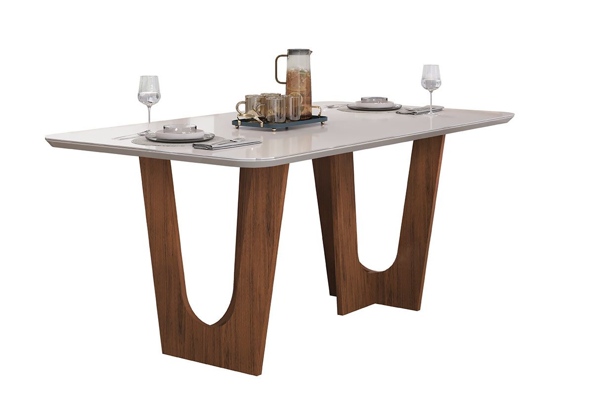 Mesa Jantar Nala c/Tampo Madeirado c/Vidro Curvo 170x90cm DJ Móveis