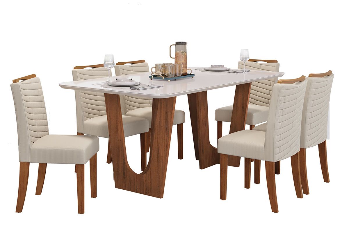 Mesa Jantar Nala c/Tampo Madeirado c/Vidro Curvo 170x90cm DJ Móveis