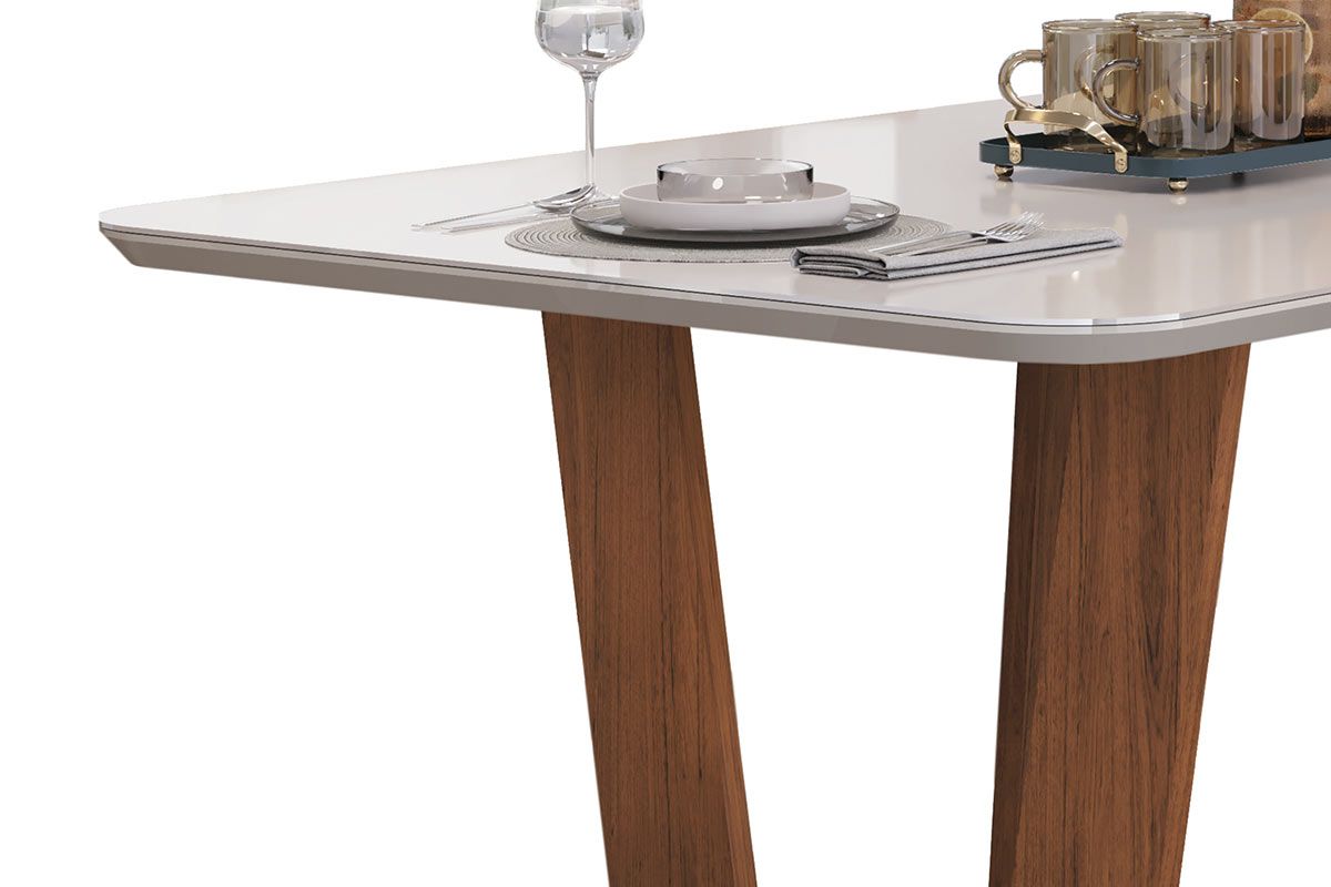Mesa Jantar Nala c/Tampo Madeirado c/Vidro Curvo 170x90cm DJ Móveis