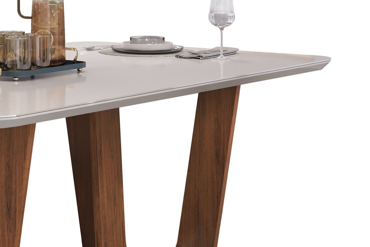 Mesa Jantar Nala c/Tampo Madeirado c/Vidro Curvo 170x90cm DJ Móveis
