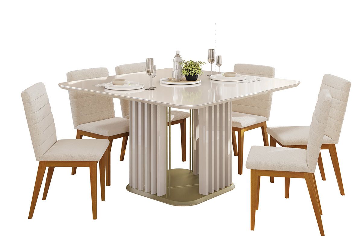 Mesa Jantar Melissa c/Tampo Madeirado c/Vidro Curvo 136x136cm DJ Móveis