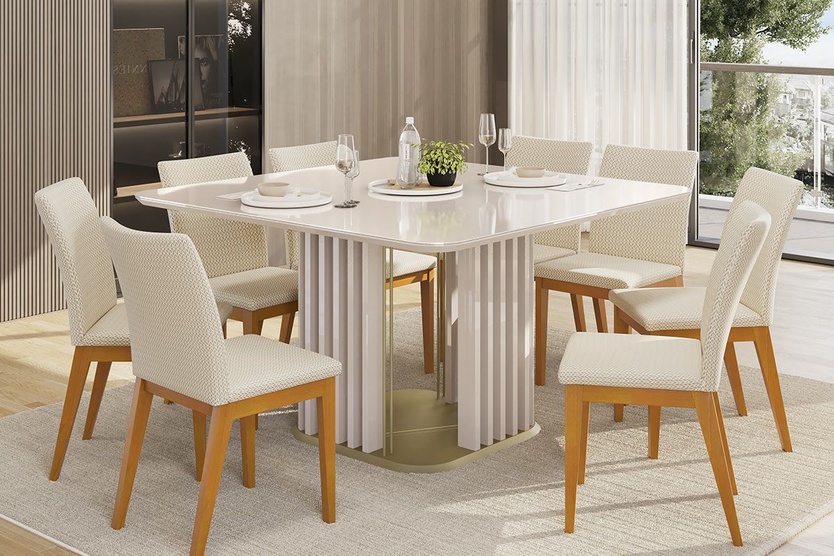 Mesa Jantar Melissa c/Tampo Madeirado c/Vidro Curvo 136x136cm DJ Móveis