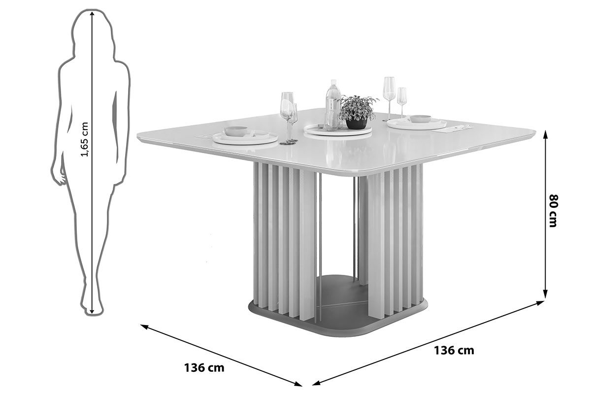 Mesa Jantar Melissa c/Tampo Madeirado c/Vidro Curvo 136x136cm DJ Móveis