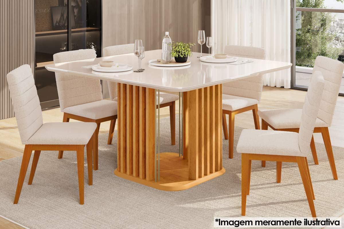Mesa Jantar Melissa c/Tampo Madeirado c/Vidro Curvo 136x136cm DJ Móveis