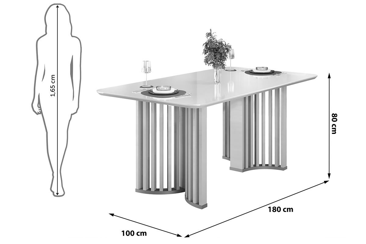 Mesa Jantar Luma c/Tampo Madeirado c/Vidro Curvo 180x100cm DJ Móveis