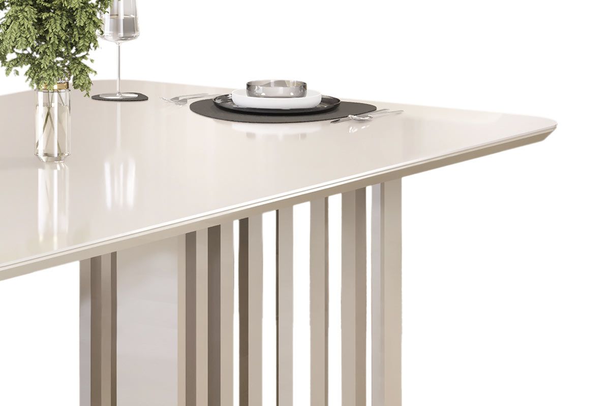 Mesa Jantar Luma c/Tampo Madeirado c/Vidro Curvo 180x100cm DJ Móveis