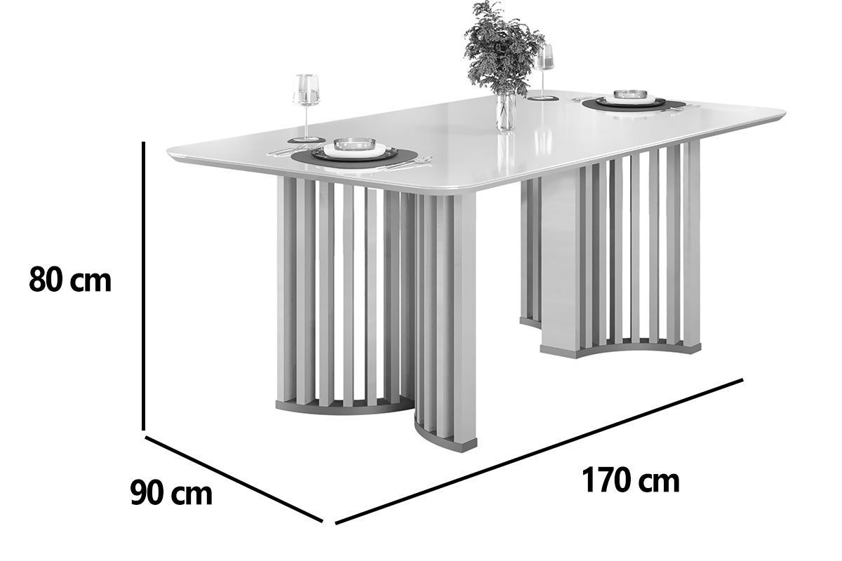 Mesa Jantar Luma c/Tampo Madeirado c/Vidro Curvo 170x90cm DJ Móveis