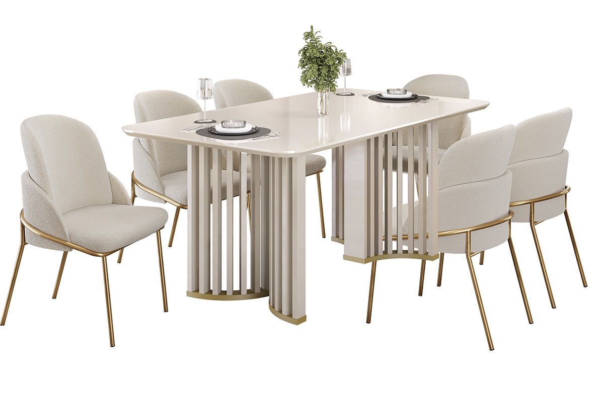 Mesa Jantar Luma c/Tampo Madeirado c/Vidro Curvo 170x90cm DJ Móveis