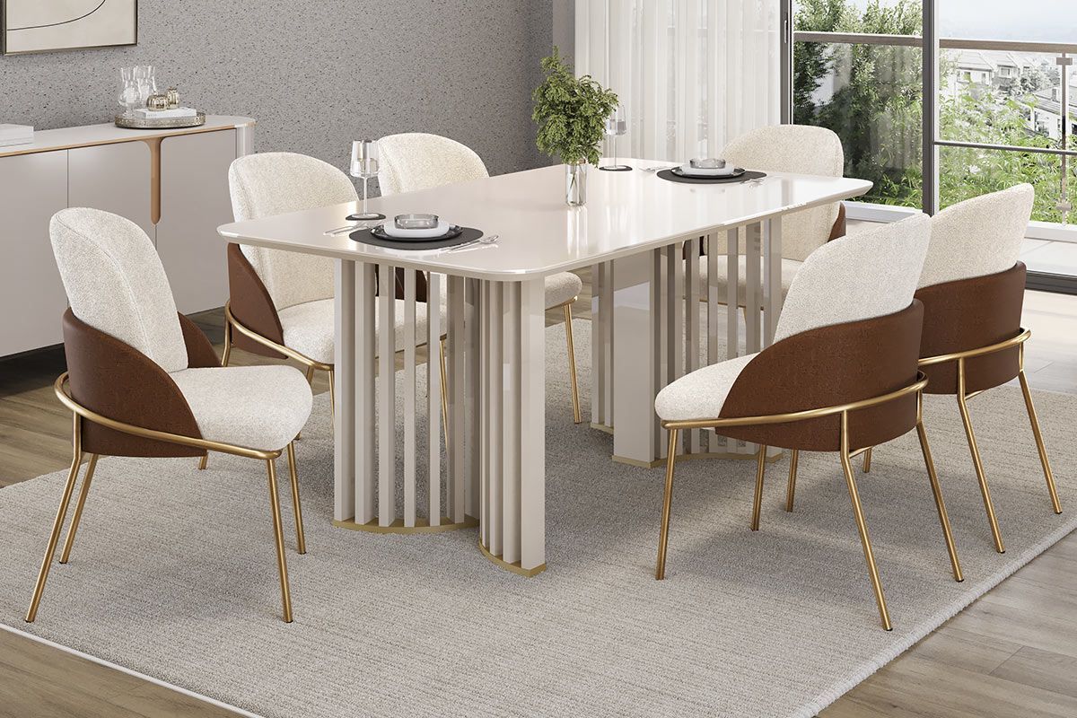 Mesa Jantar Luma c/Tampo Madeirado c/Vidro Curvo 170x90cm DJ Móveis
