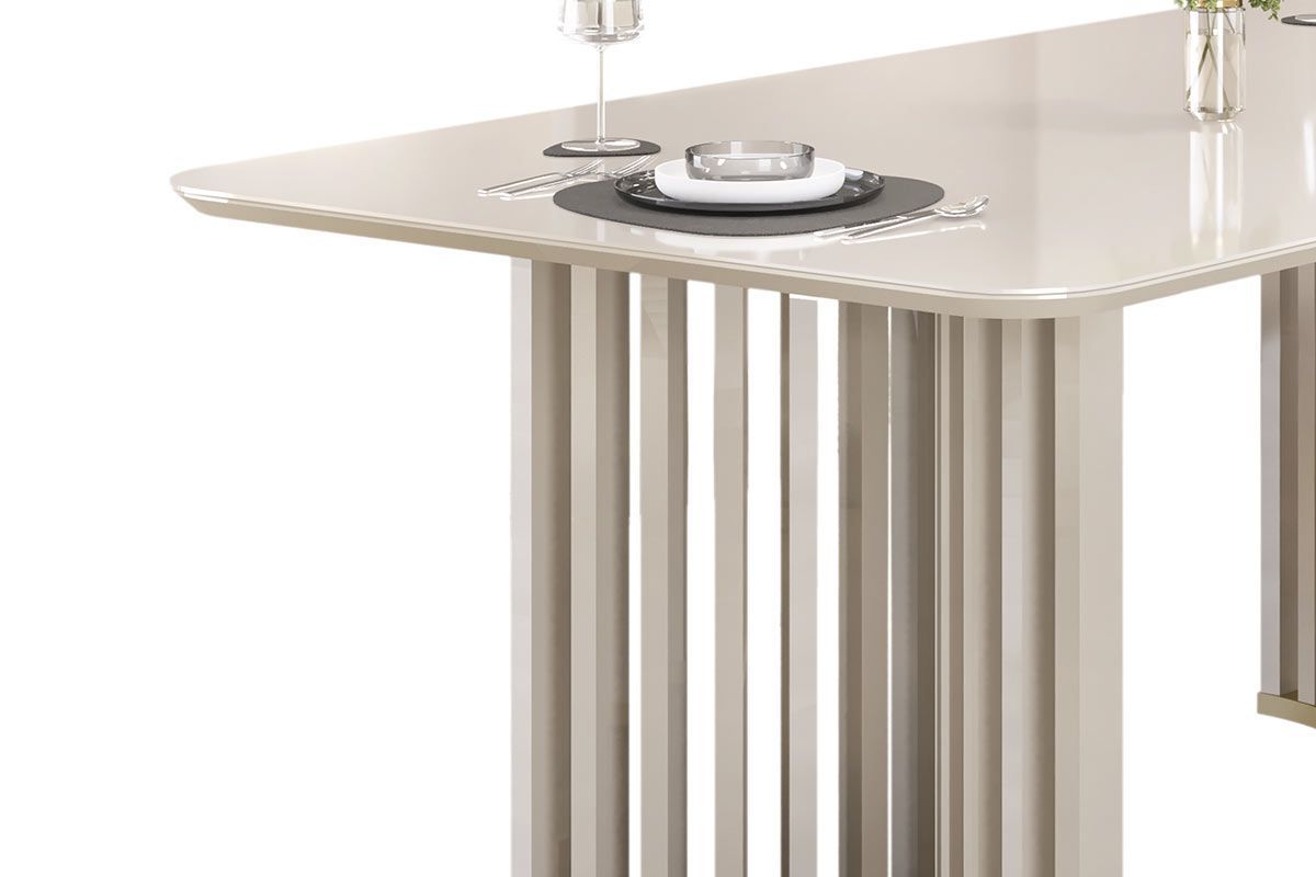 Mesa Jantar Luma c/Tampo Madeirado c/Vidro Curvo 170x90cm DJ Móveis