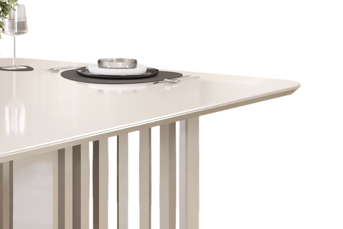 Mesa Jantar Luma c/Tampo Madeirado c/Vidro Curvo 170x90cm DJ Móveis