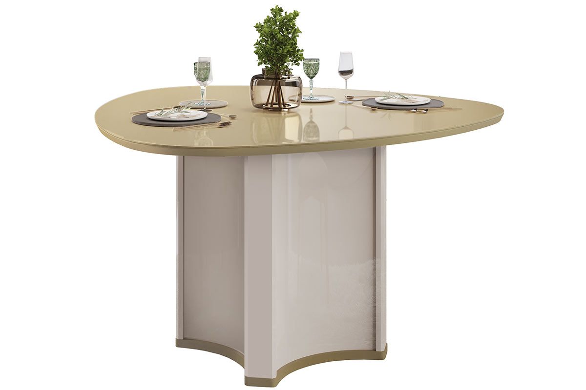 Mesa Jantar Chanel c/Tampo MDF/Vidro Orgânico 136cm DJ Móveis