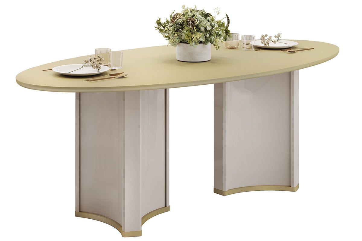 Mesa Jantar Liz c/Tampo Madeirado c/Vidro Oval 218x108cm DJ Móveis