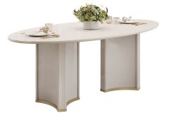 Mesa Jantar Liz c/Tampo Madeirado c/Vidro Oval 218x108cm DJ Móveis - Off White/Off White