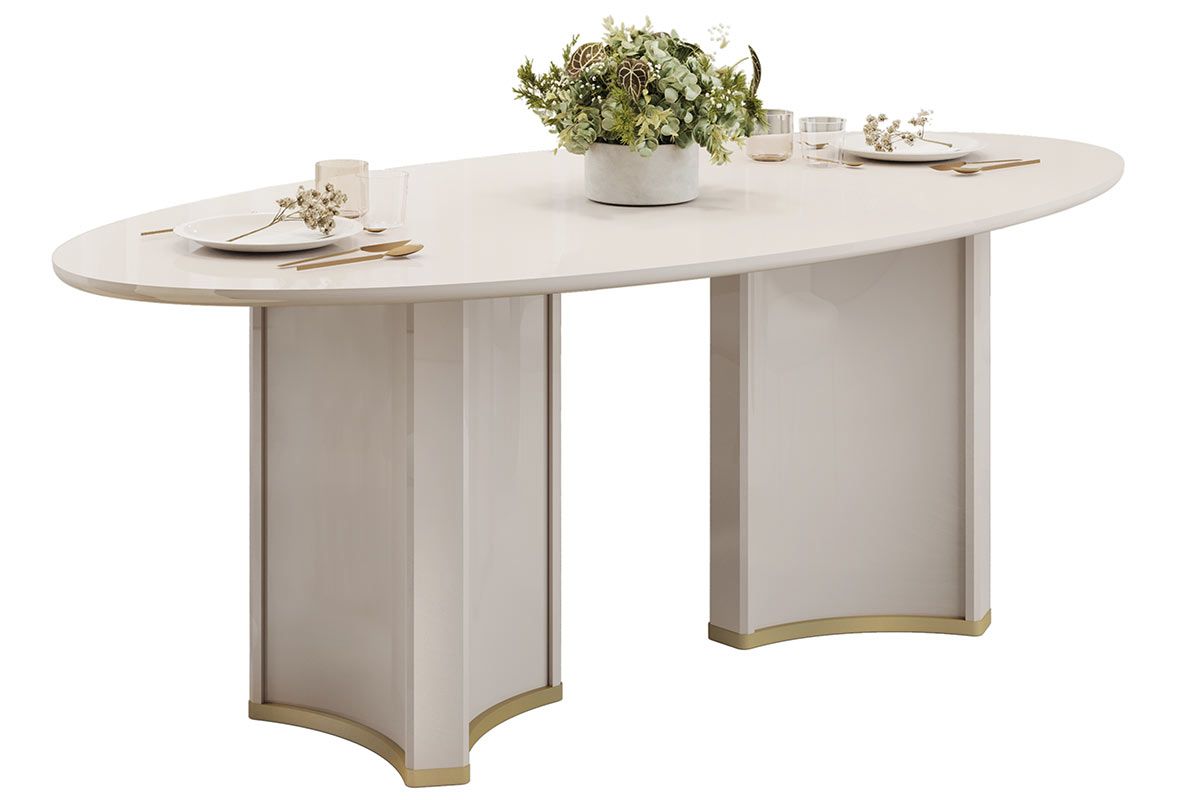 Mesa Jantar Liz c/Tampo Madeirado c/Vidro Oval 218x108cm DJ Móveis