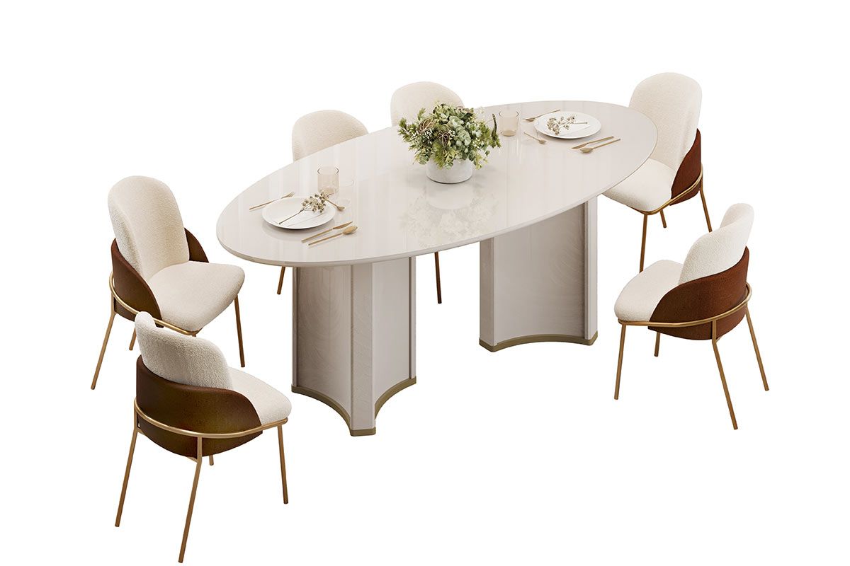 Mesa Jantar Liz c/Tampo Madeirado c/Vidro Oval 218x108cm DJ Móveis