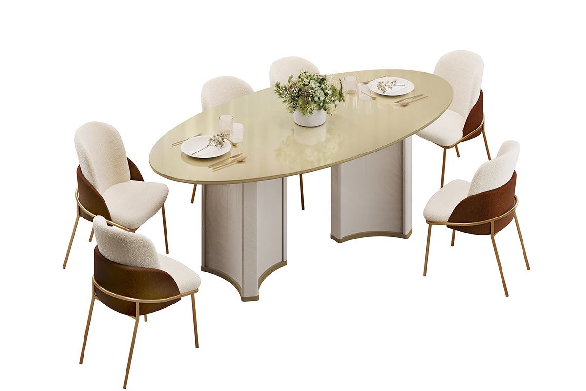 Mesa Jantar Liz c/Tampo Madeirado c/Vidro Oval 218x108cm DJ Móveis