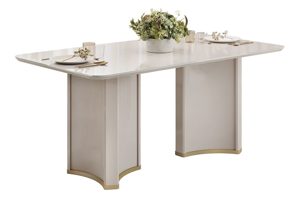 Mesa Jantar Liz c/Tampo Madeirado c/Vidro Curvo 180x100cm DJ Móveis