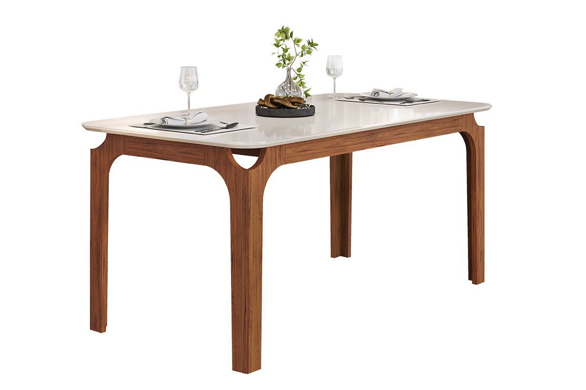 Mesa Jantar Marina c/Tampo Madeirado c/Vidro Curvo 160x80cm DJ MóveisFreijo/Off White Mesa Jantar Marina c/Tampo Madeirado c/Vidro Curvo 160x80cm DJ MóveisFreijo/Off White