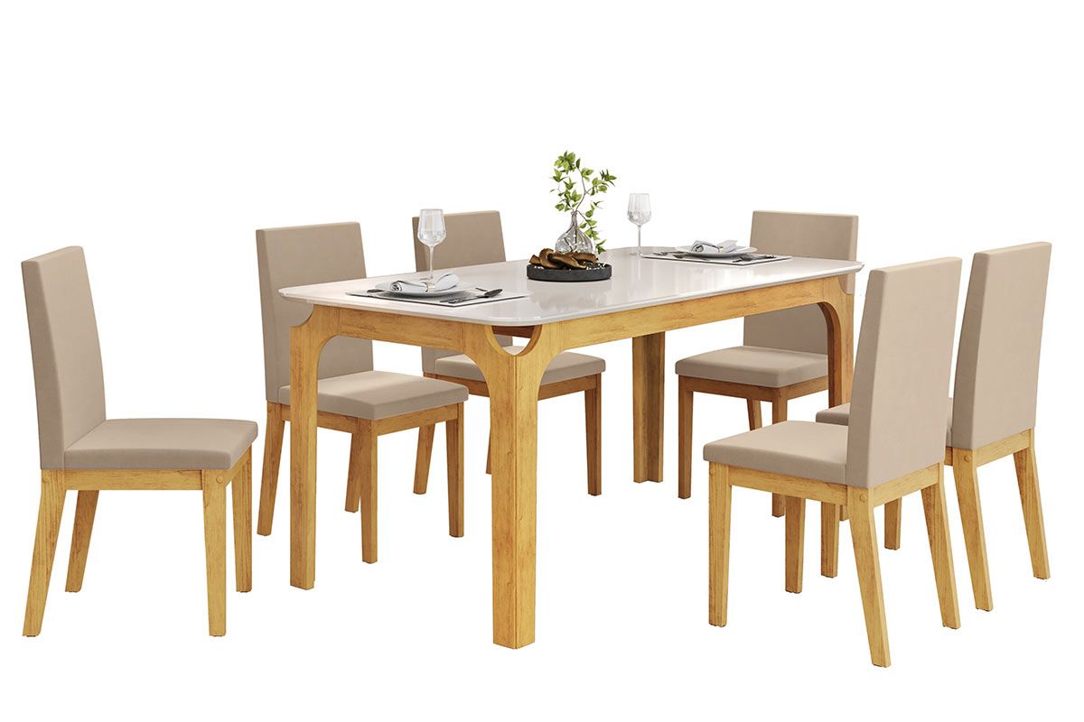 Mesa Jantar Marina c/Tampo Madeirado c/Vidro Curvo 160x80cm DJ Móveis Mesa Jantar Marina c/Tampo Madeirado c/Vidro Curvo 160x80cm DJ Móveis