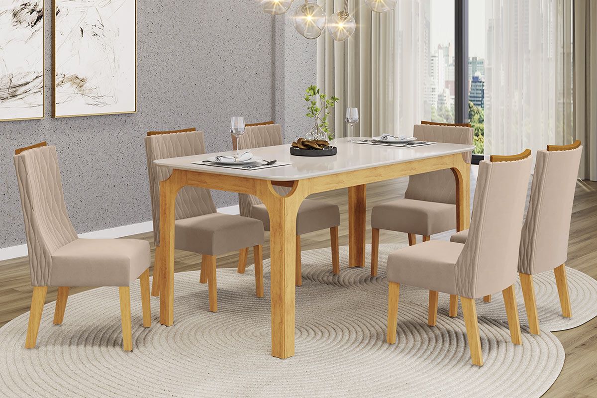 Mesa Jantar Marina c/Tampo Madeirado c/Vidro Curvo 160x80cm DJ Móveis Mesa Jantar Marina c/Tampo Madeirado c/Vidro Curvo 160x80cm DJ Móveis