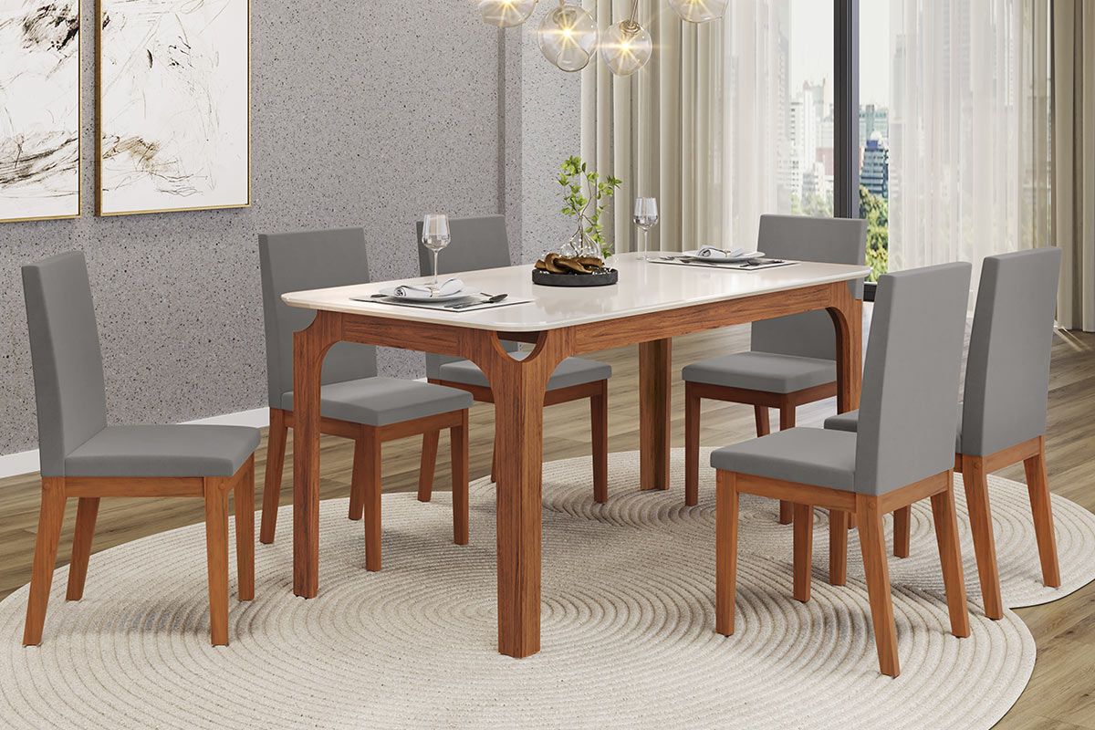 Mesa Jantar Marina c/Tampo Madeirado c/Vidro Curvo 160x80cm DJ Móveis Mesa Jantar Marina c/Tampo Madeirado c/Vidro Curvo 160x80cm DJ Móveis