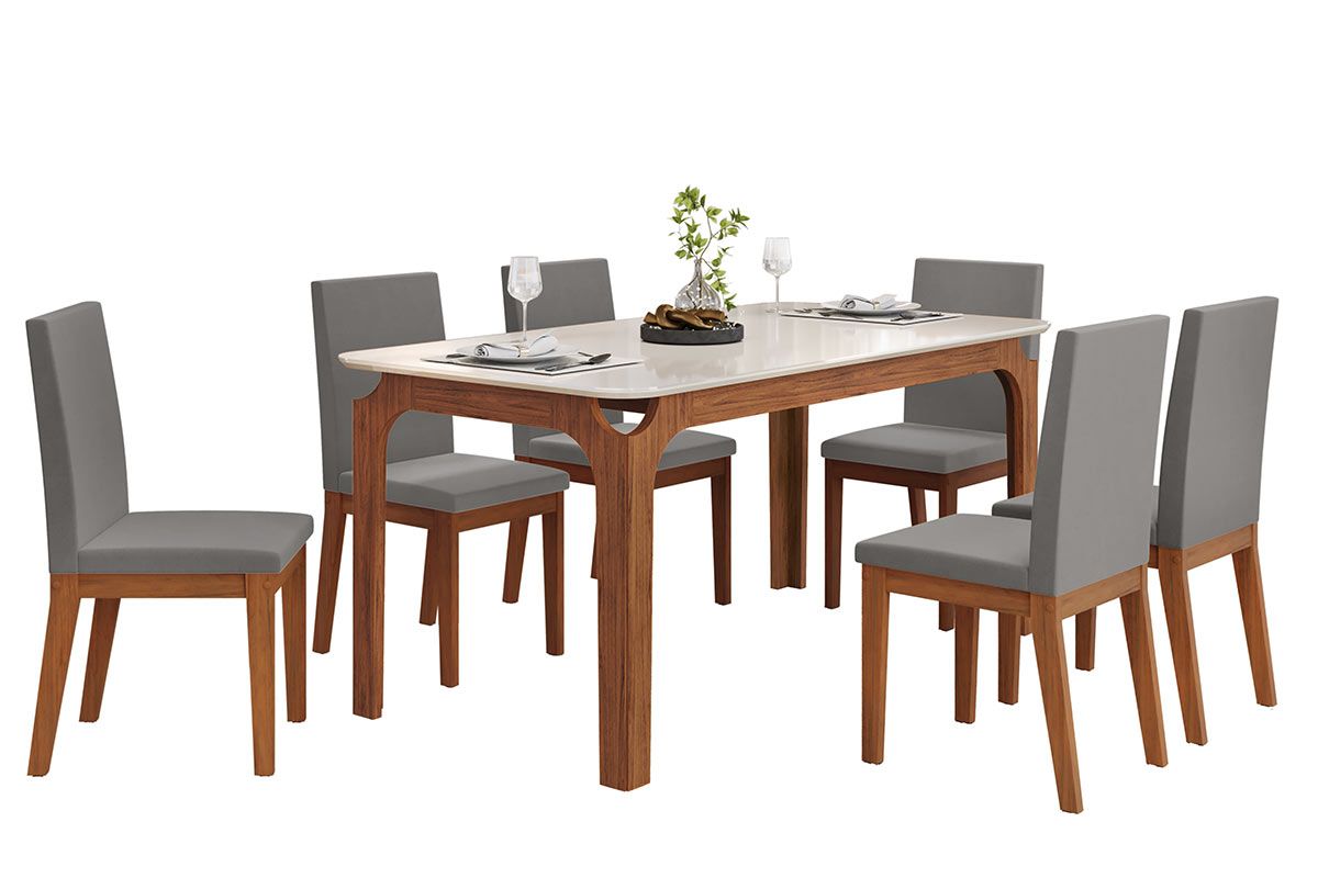Mesa Jantar Marina c/Tampo Madeirado c/Vidro Curvo 160x80cm DJ Móveis Mesa Jantar Marina c/Tampo Madeirado c/Vidro Curvo 160x80cm DJ Móveis