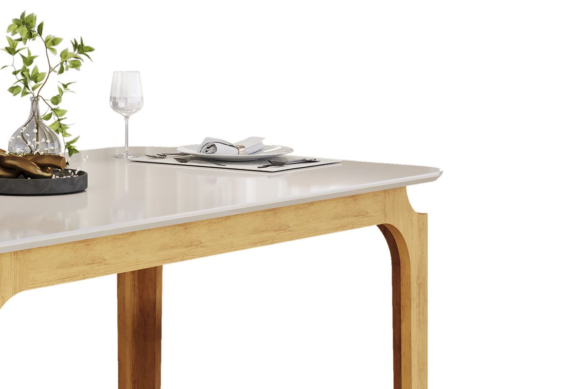 Mesa Jantar Marina c/Tampo Madeirado c/Vidro Curvo 160x80cm DJ Móveis Mesa Jantar Marina c/Tampo Madeirado c/Vidro Curvo 160x80cm DJ Móveis