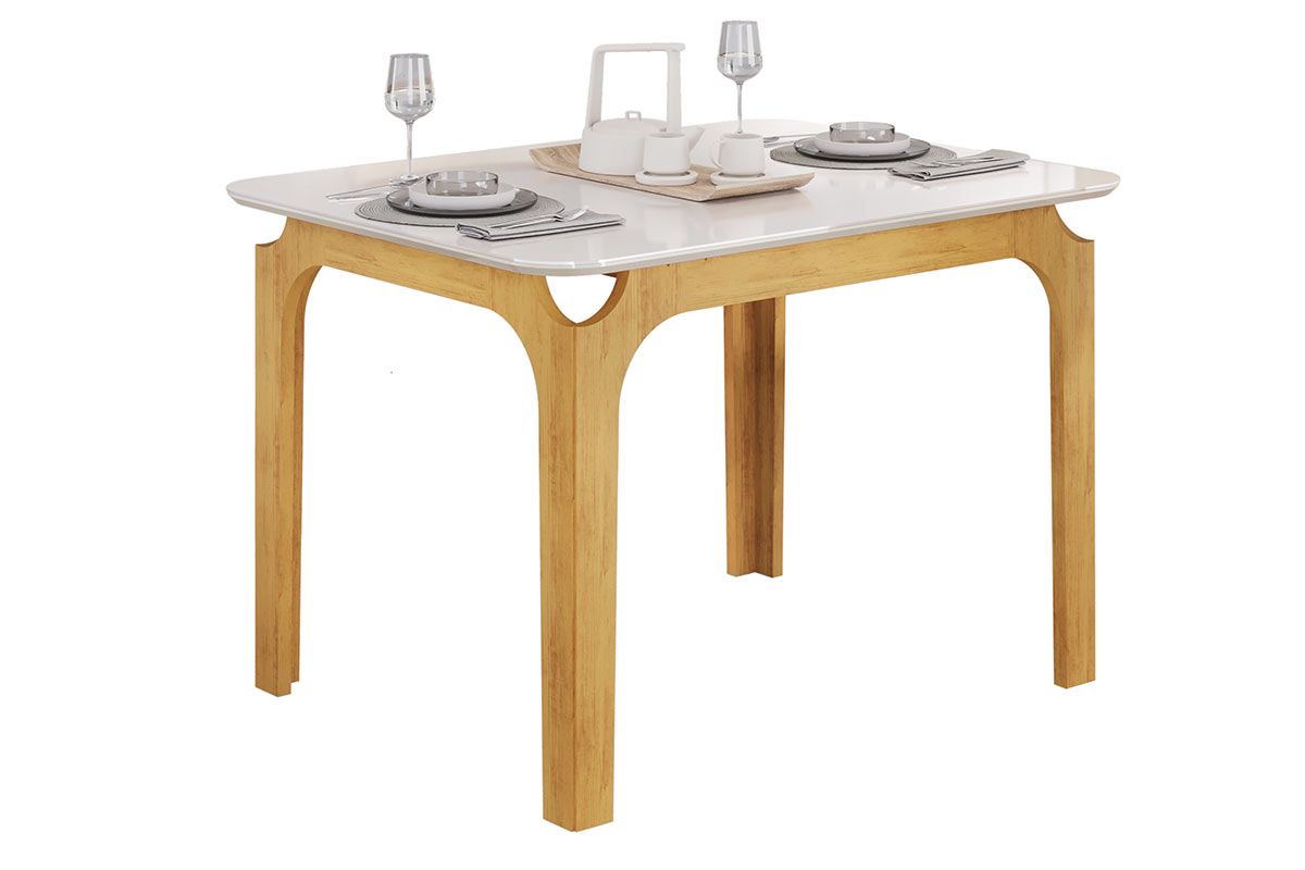 Mesa Jantar Marina c/Tampo Madeirado c/Vidro Curvo 120x80cm DJ MóveisCedro/Off White