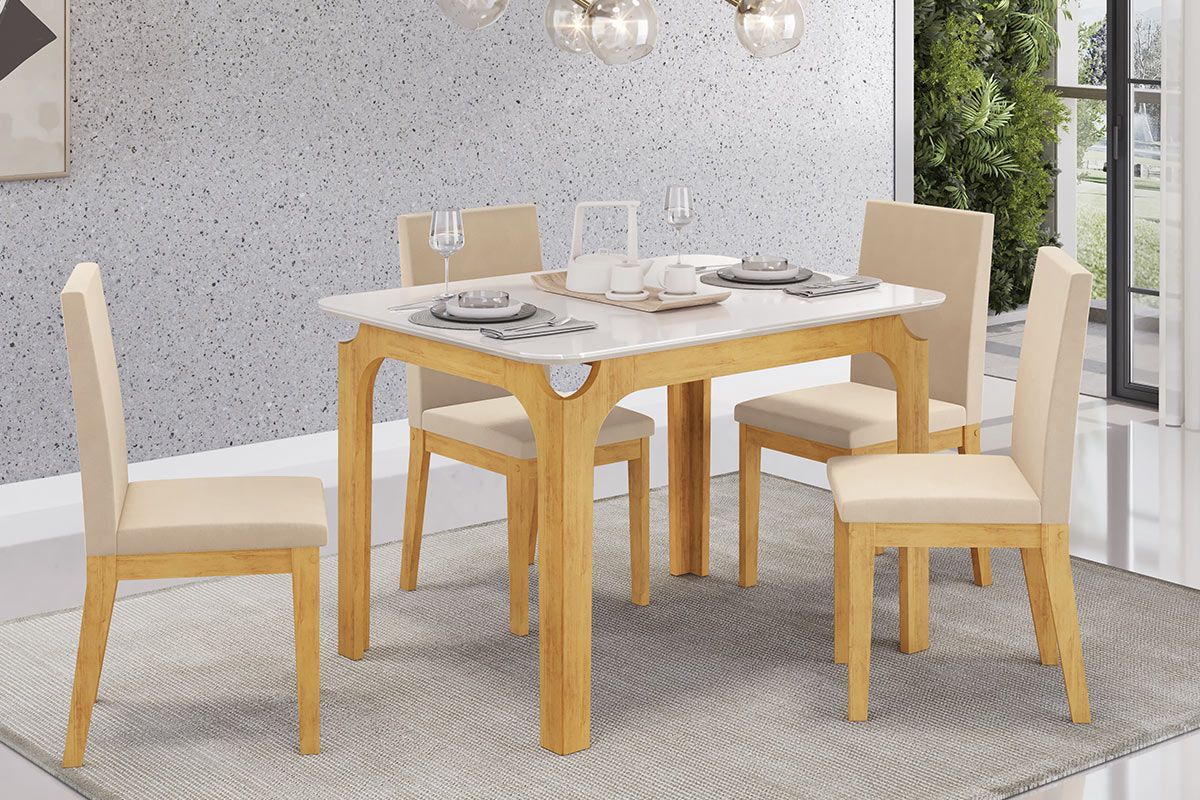Mesa Jantar Marina c/Tampo Madeirado c/Vidro Curvo 120x80cm DJ Móveis