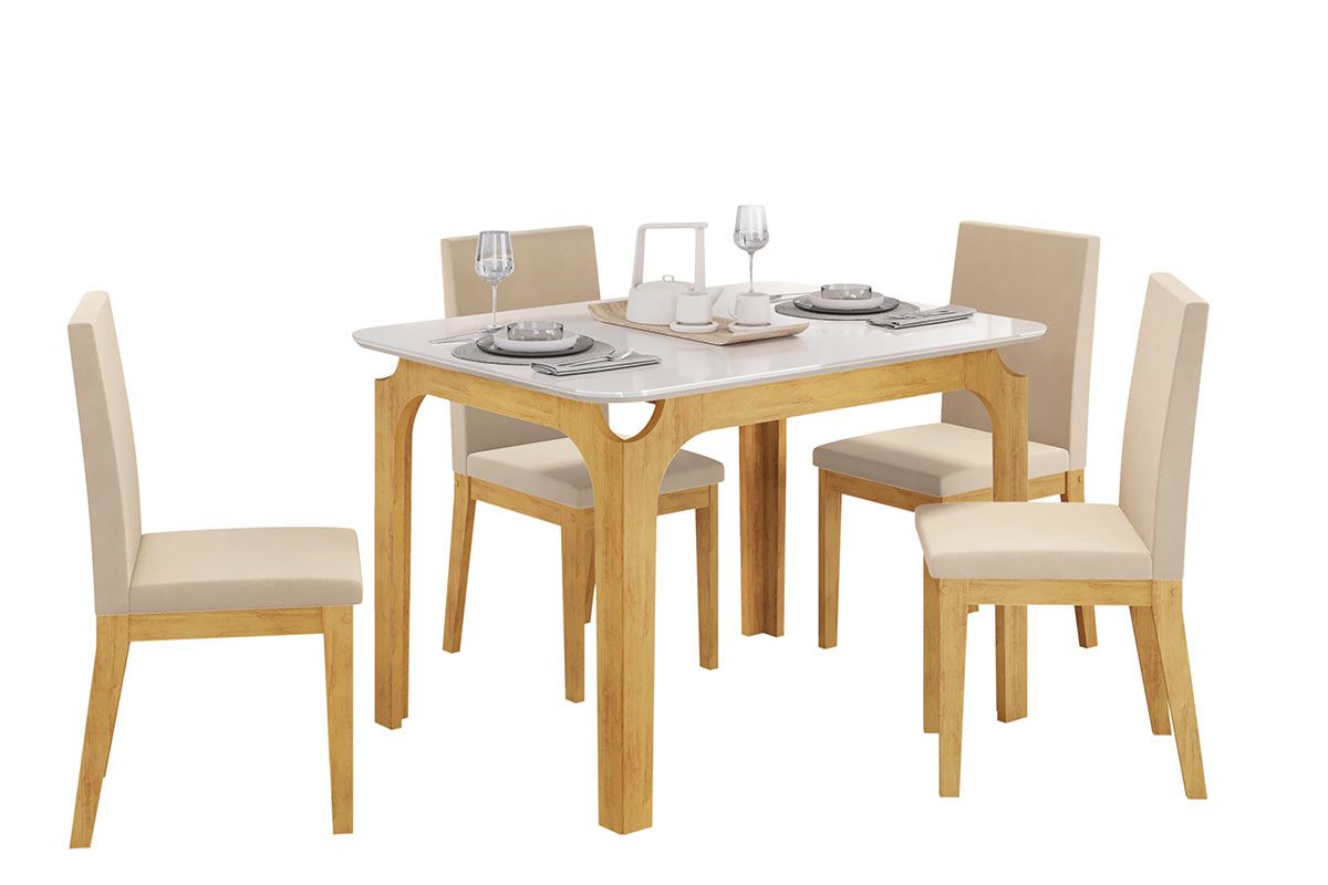 Mesa Jantar Marina c/Tampo Madeirado c/Vidro Curvo 120x80cm DJ Móveis