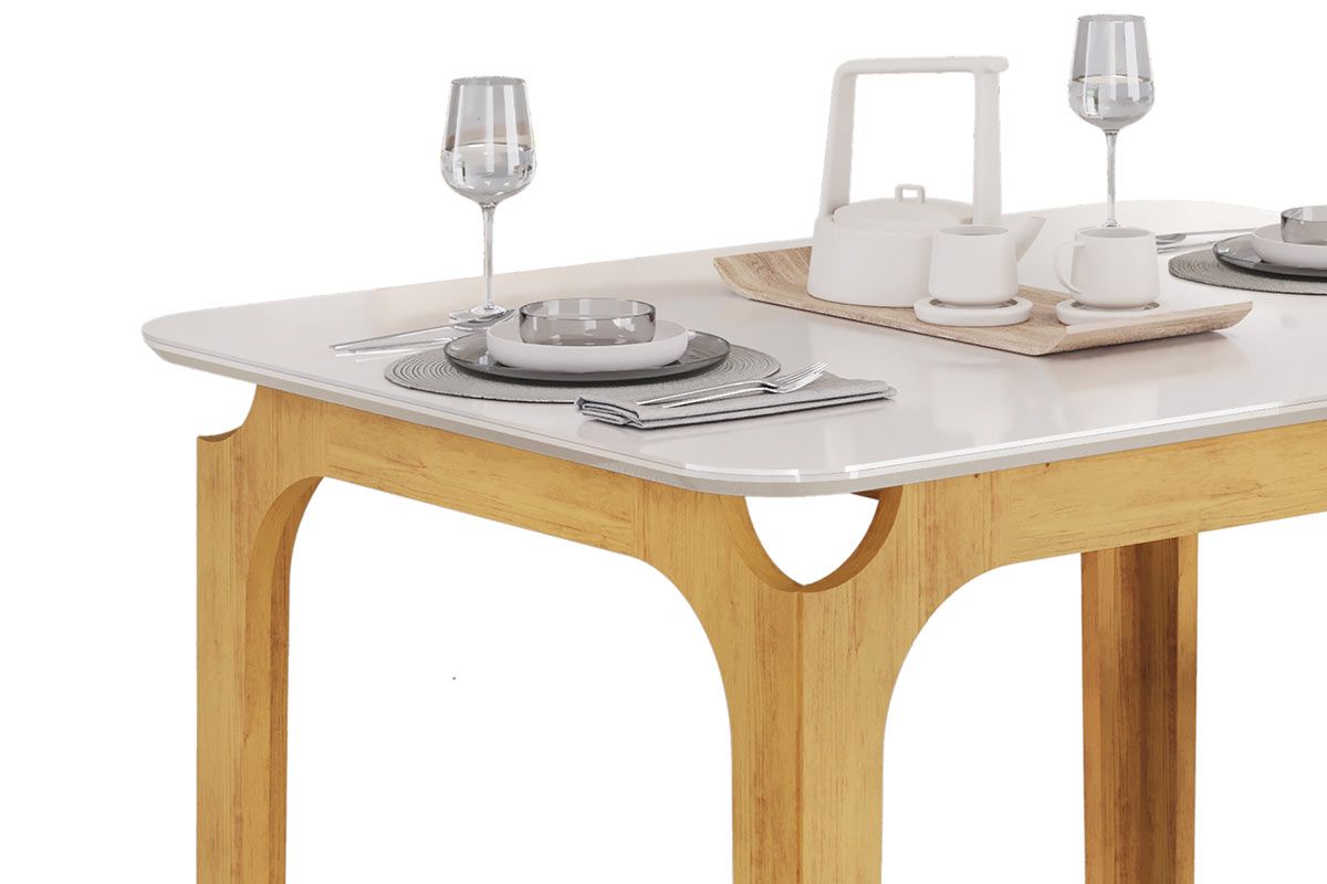 Mesa Jantar Marina c/Tampo Madeirado c/Vidro Curvo 120x80cm DJ Móveis