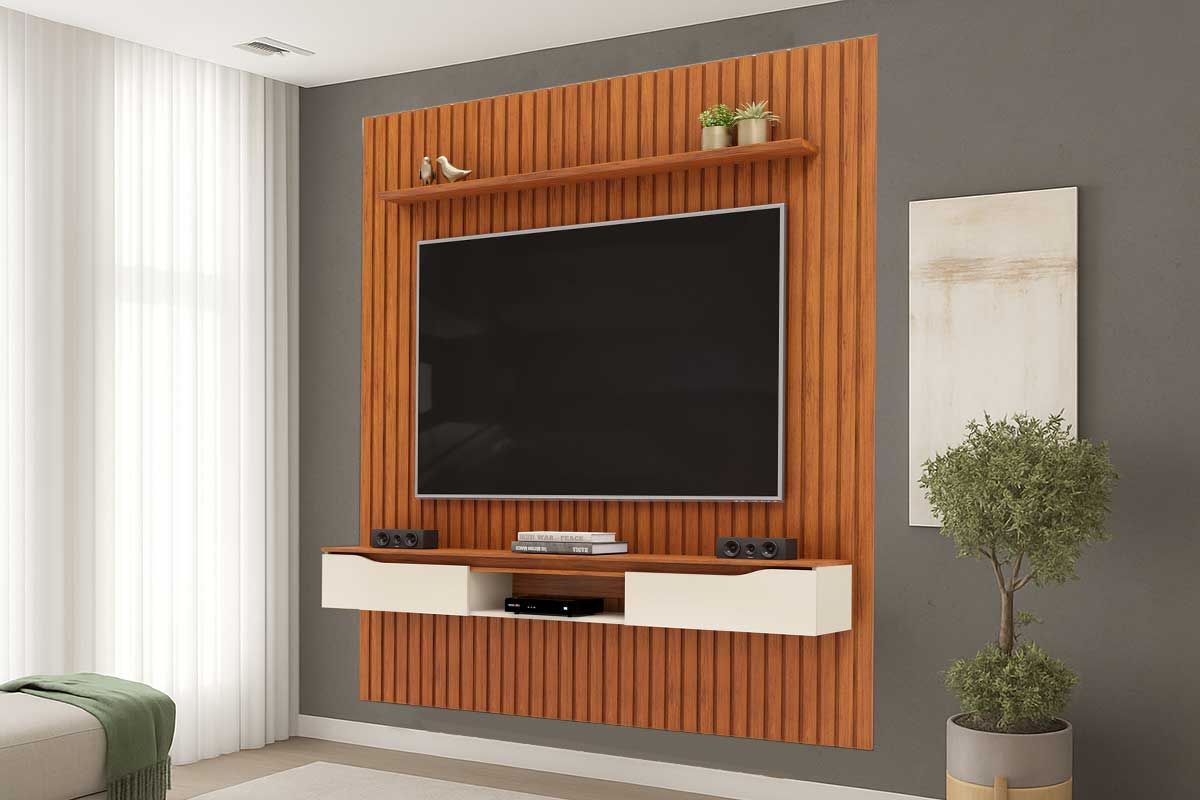 Rack Bancada c/Painel p/ TV Isac 223x240cm - DJ MóveisFreijo/Off White
