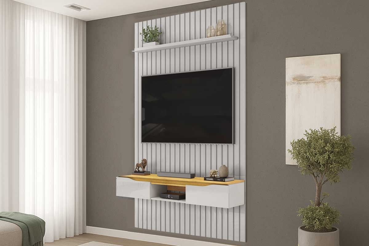 Rack Bancada c/Painel p/ TV Isac 183x240cm - DJ MóveisBali/Cedro Rack Bancada c/Painel p/ TV Isac 183x240cm - DJ MóveisBali/Cedro